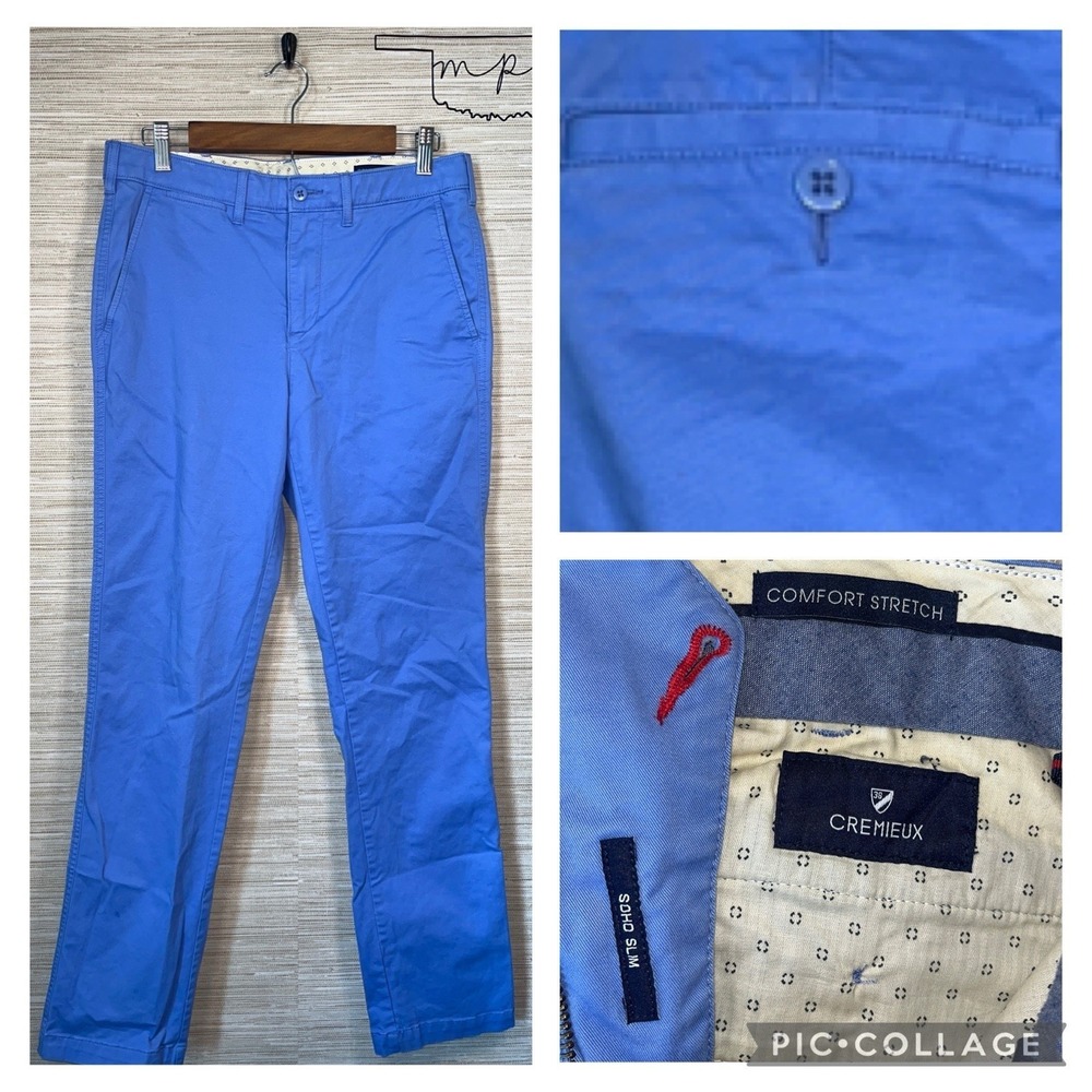 Cremieux Chino Pants Mens 32x32 Blue Soho Slim Comfort Stretch Cotton Spandex